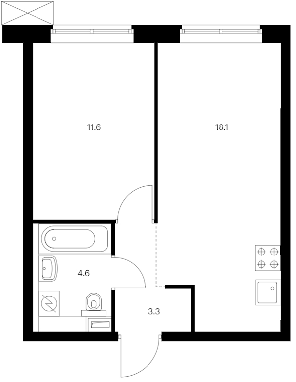 1-комнатная квартира 37.6 м², 12/12 эт., ЖК «Шкиперский 19»